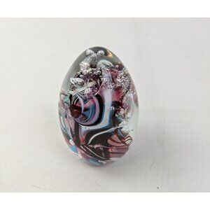 Lizaville 1993 Glass Egg Shaped Bubble Paperweight 3" Purple White Swirl